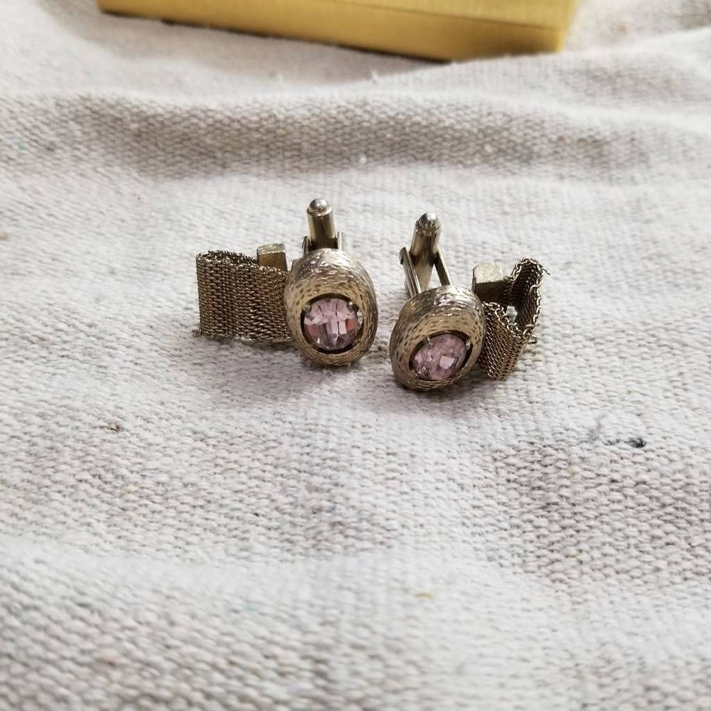Vintage pink crystal mesh wrap around cuff links
